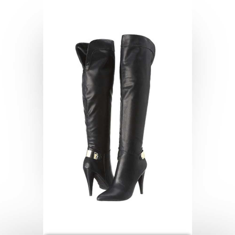 FERGIE BLACK RICH OVER THE KNEE BOOTS SHOES SZ 6